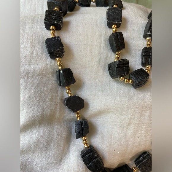 Black Natural Stone Chunky Vintage‎ Necklace Bohemian - Picture 6 of 8